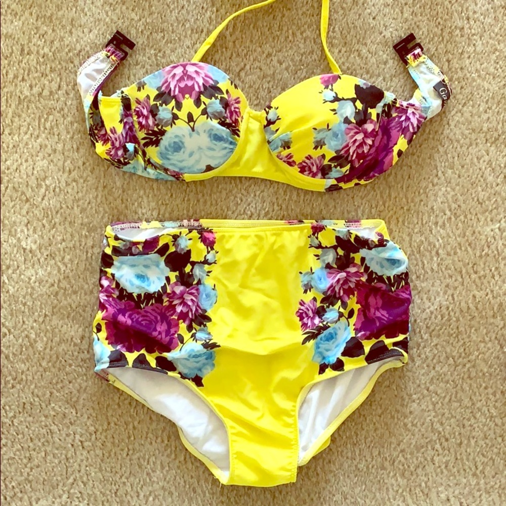 Yellow high waisted bikini
